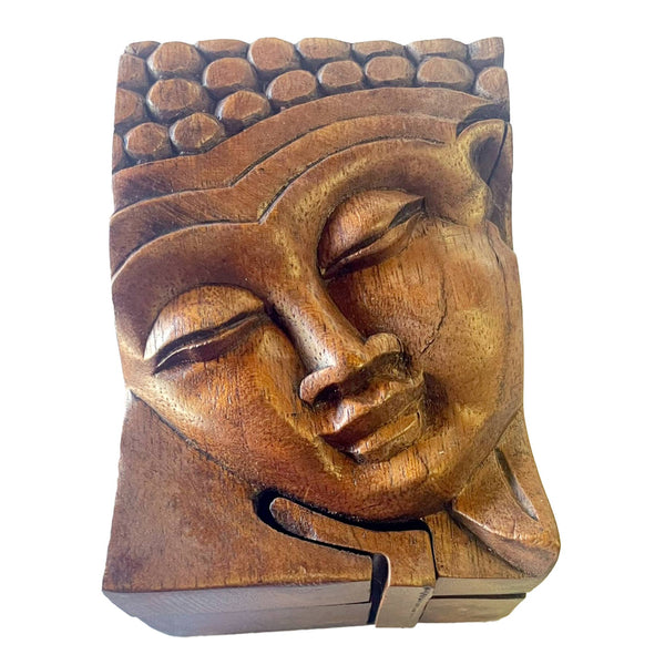 Buddha Face Carved Wooden Puzzle Box