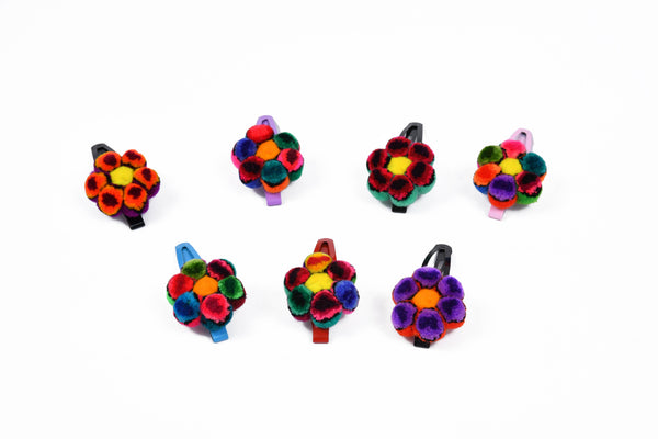 Pom-Pom Hair Bobby Pins with Flowers Multicolor Balls Furry