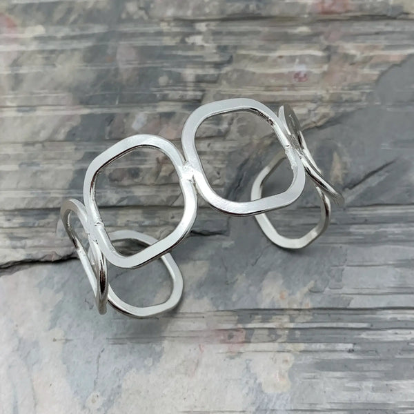 Rounded Squares Adjustable Silver Plated Cuff