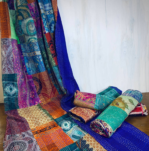 Silk Sari Kantha Wrap (or Throw)
