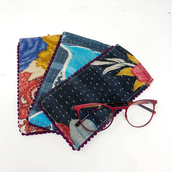 Kantha Eyeglass Case with Picot Trim