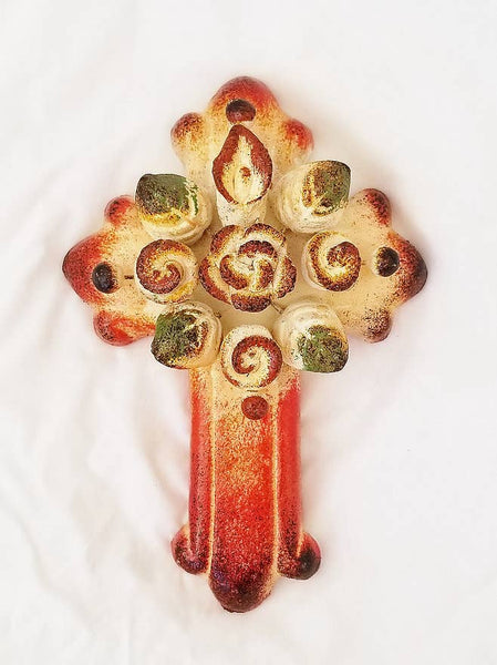 Clay Cross With Colorful Flower Bouquet