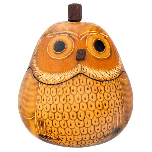 Blond Owl Carved Gourd Box - Petite