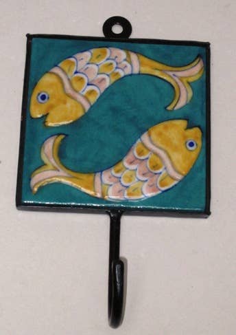 Pottery Hook 2 Fish Teal