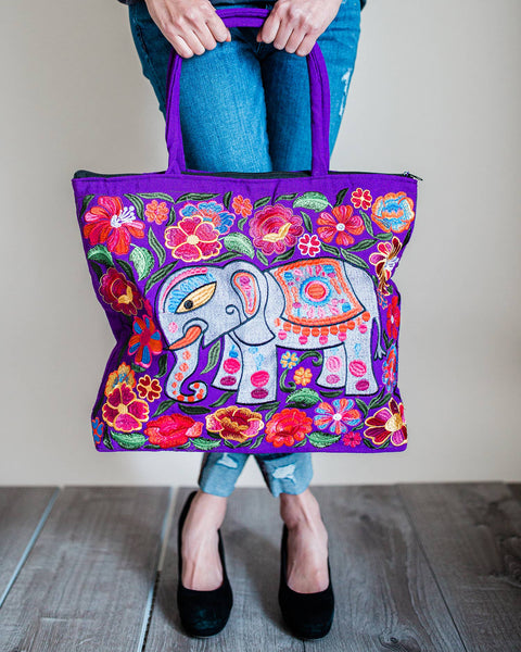 Elephant Embroidered Tote Bag