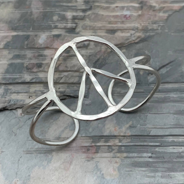 Silver Plated Adjustable Cuff Bracelet - Peace Sign
