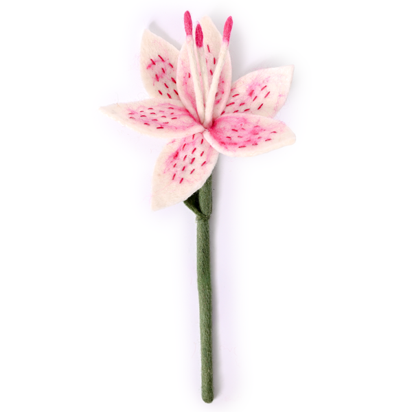 Felt Stargazer Lily Flower - White
