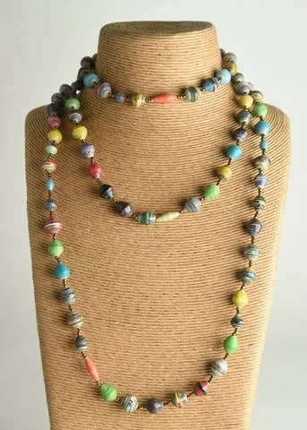 Multi Color Paper Bead Necklace