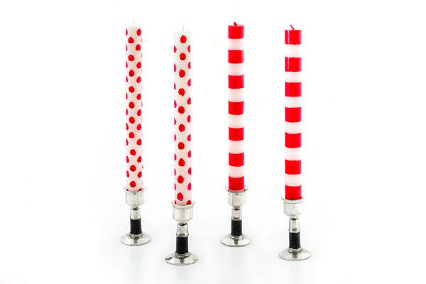 Dots & Stripes Red Taper Candles Gift Box of 4