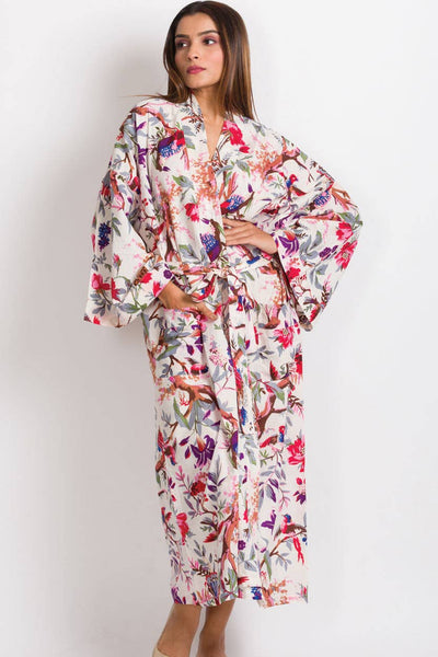 Long Kimono Robes- White Floral