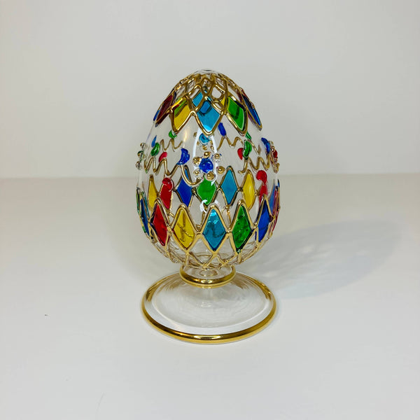 Blown Glass Tabletop Egg - Colored Harlequin