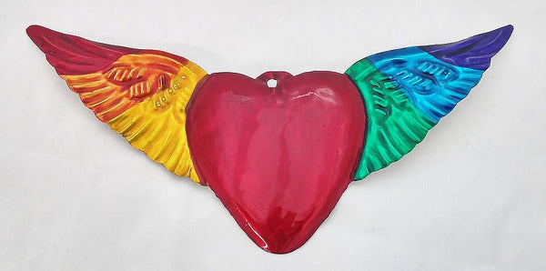 Tin Rainbow Heart With Wings
