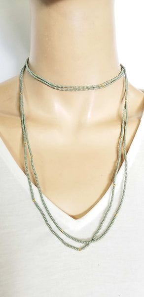 Extra Long Beaded Necklace With Gold Tone Accents