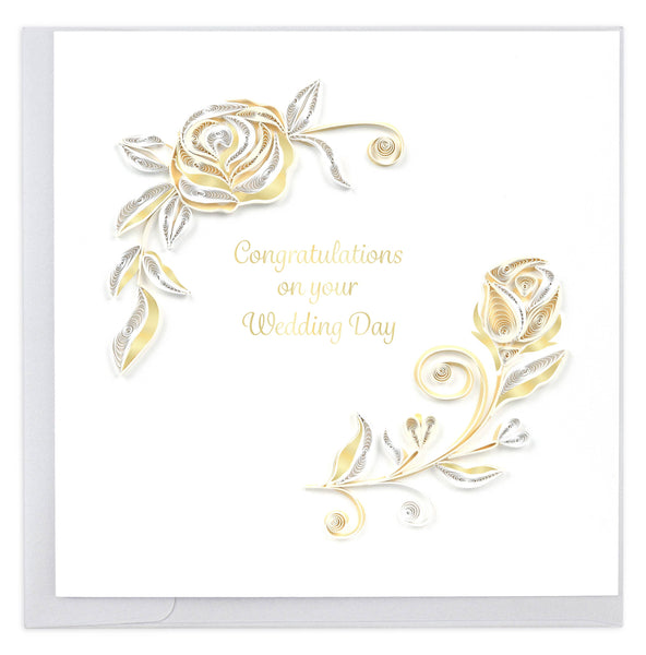 Quilled White Rose Wedding Card