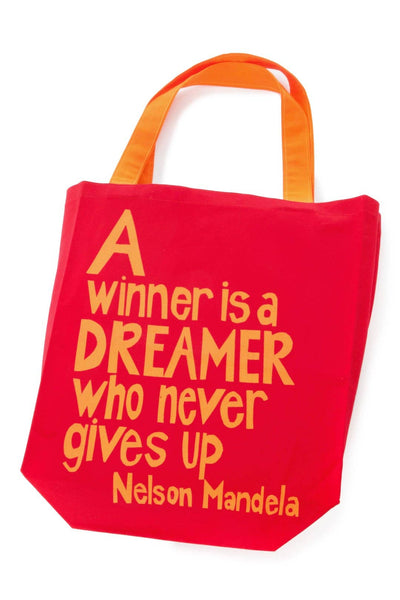 Red A Winner is a Dreamer Mandela Tote Bag