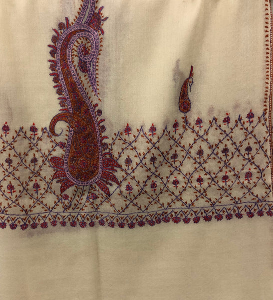 Cashmere Shawl with Paisley Embroidered Detail