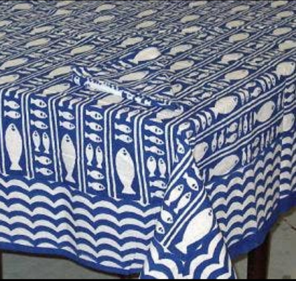 Stripe Blue Fish Tablecloth