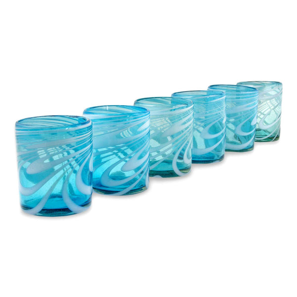 Whirling Aquamarine Blown Glass Rock Glasses