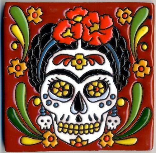 Frida Khalo Skull Flower in Head Tile