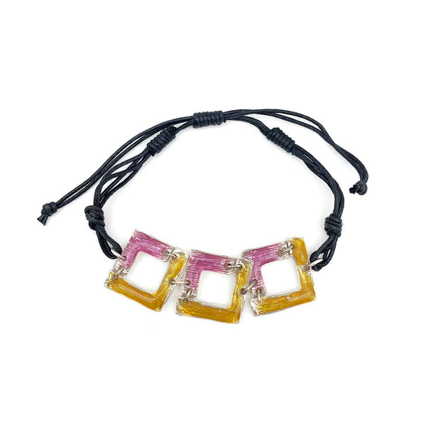 Pewter Bracelet with Color Enamel - Squash/Lilac Open Square