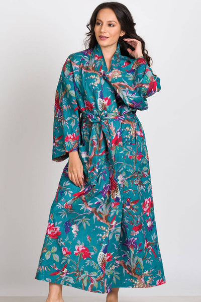 Long Kimono Robes-Blue Floral