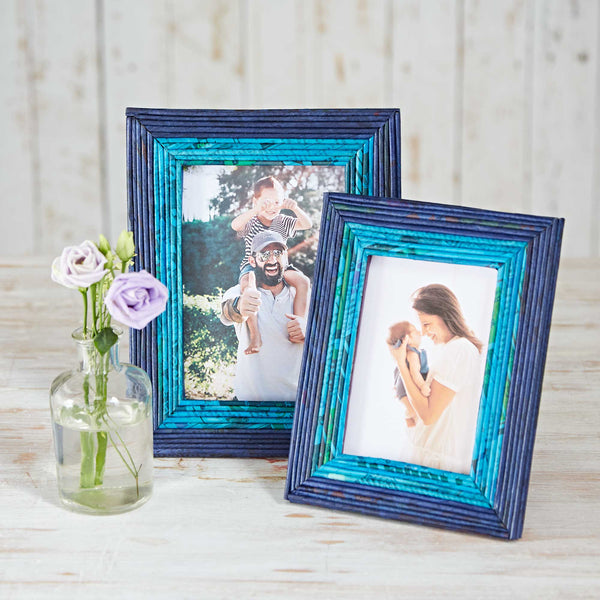 4 X 6 Recycled Newspaper Photo Frame - Dark Blue/Light Blue