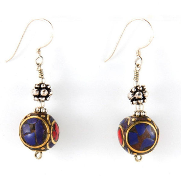Rotund Lapis Lazuli Tibetan Earrings