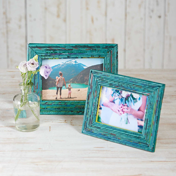 5 X7 Recycled Newspaper Photo Frame - Teal