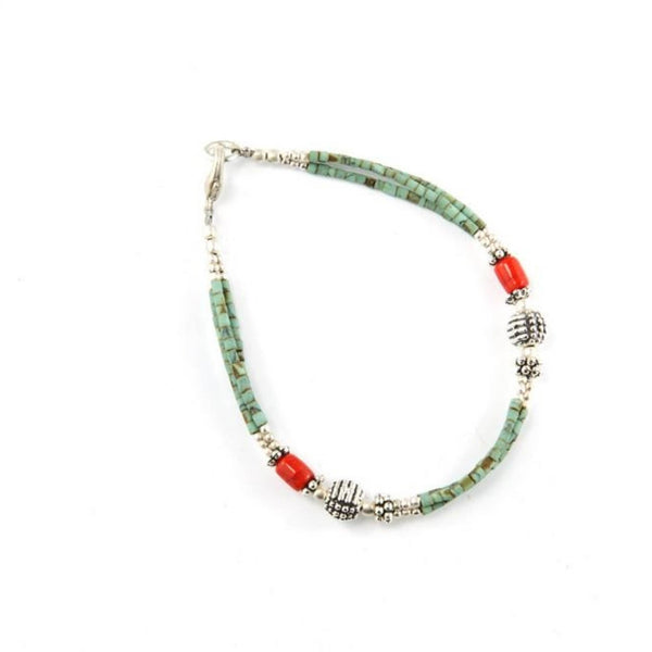 Turquoise & Coral Tibetan Bracelet