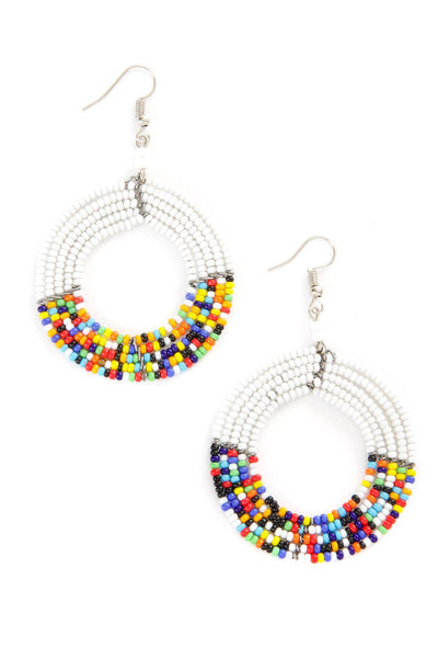 White and Rainbow Maasai Celebration Circle Earrings