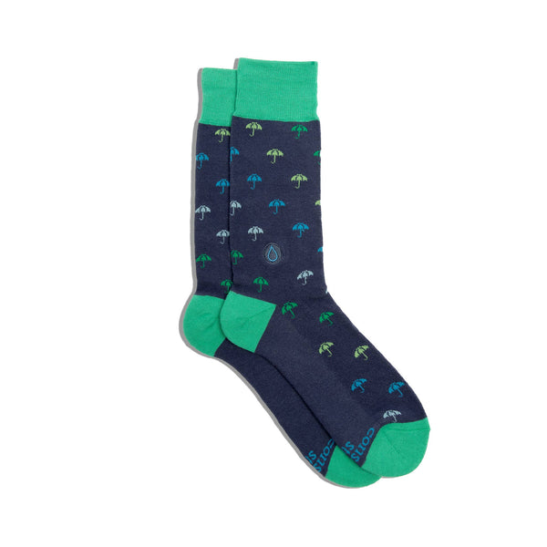 Socks that Give Water - Navy Umbrellas/ Medium