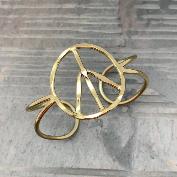 Gold Plated Adjustable Cuff Bracelet - Peace Sign