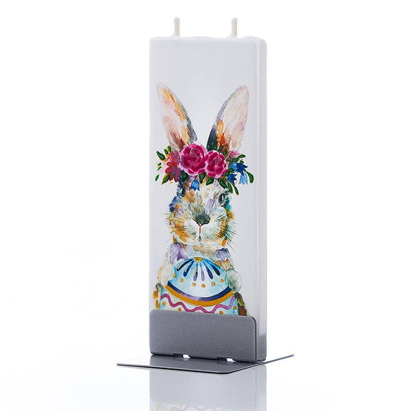 Flat Handmade Candle - Easter Bunny with Egg and Flowers