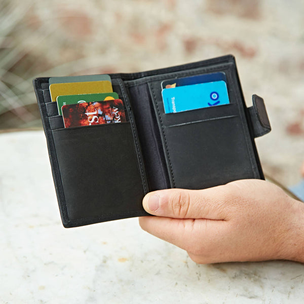 Buffalo Leather Handmade Credit Card Wallet - Black