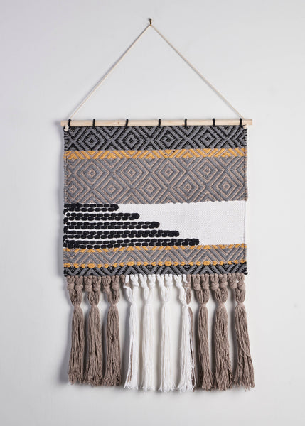 Neutral Multicolored Geometric Fringe Wall Hanging