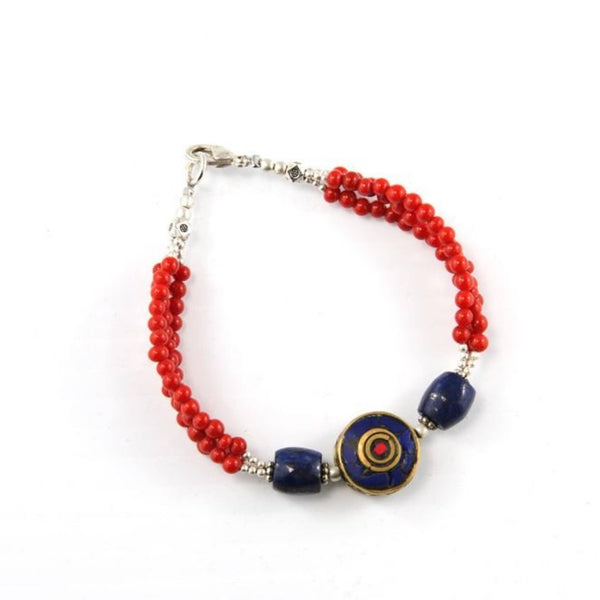 Red and Lapis Tibetan Bracelet