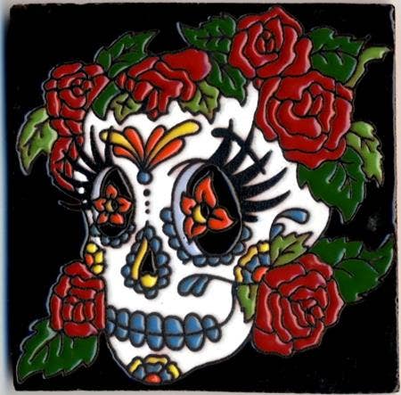Skull With Roses Tile