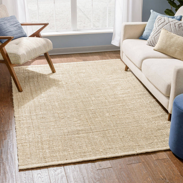 Boucle Hand-Woven Jute Rug Farmhouse Solid Pattern Off-White