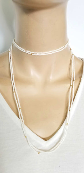 Necklace Extra Long Beaded With Gold Tone Accent