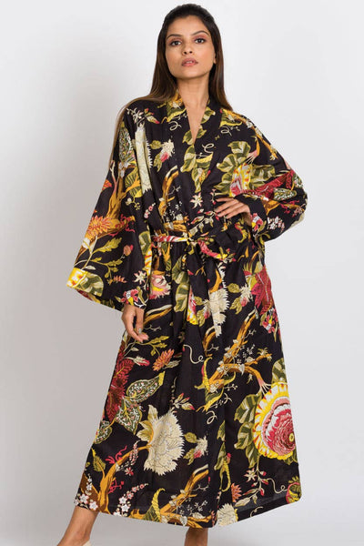 Long Kimono Robes- Black Floral