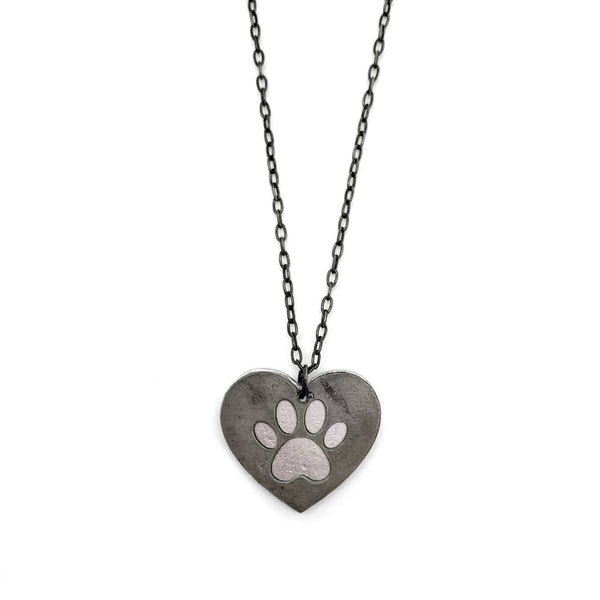 Pewter Necklace - Paw Print in Heart