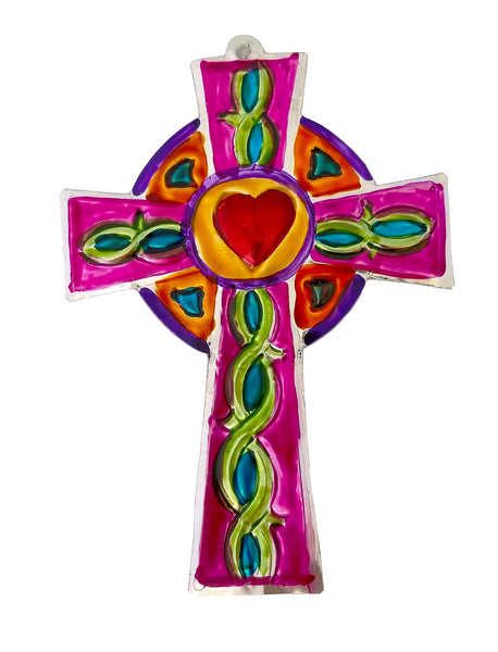Tin Colorful Celtic Cross With A Heart