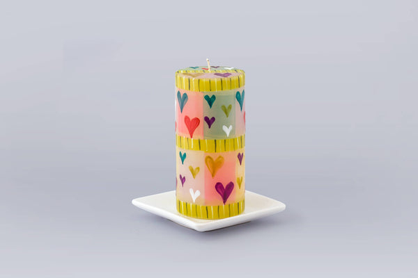 Pastel Hearts Candle: Pillar 3” x 6” (75 hour burn time)