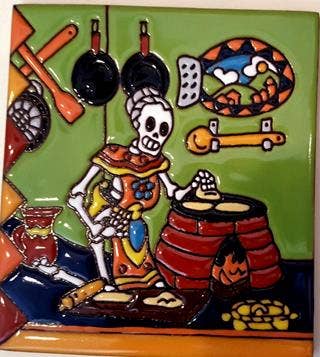 Skeleton Making Tortillas Tile