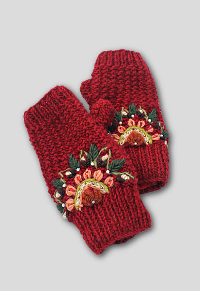 Embroidered Fingerless Gloves with Beads