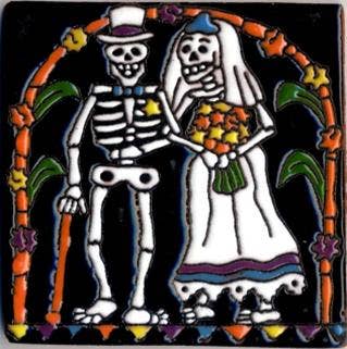 Bride and Groom Skeletons Tile
