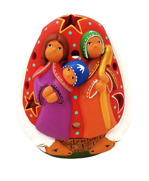 Ceramic Incan Nativity Candle Holder - Red