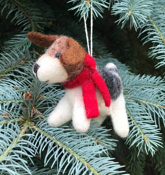 Felt Dog Ornament with Red Scarf