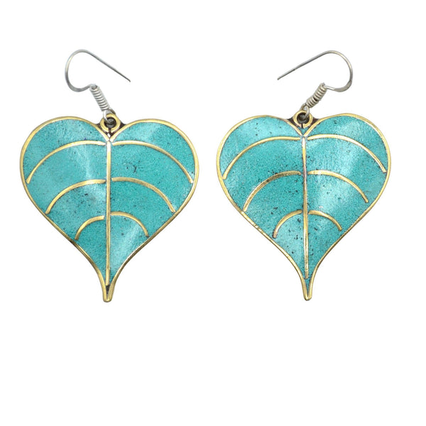 Leaf Turquoise Brass Earrings