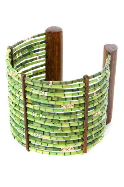 Diani Beach Glass Zulugrass & Acacia Wood Cuff Bracelet